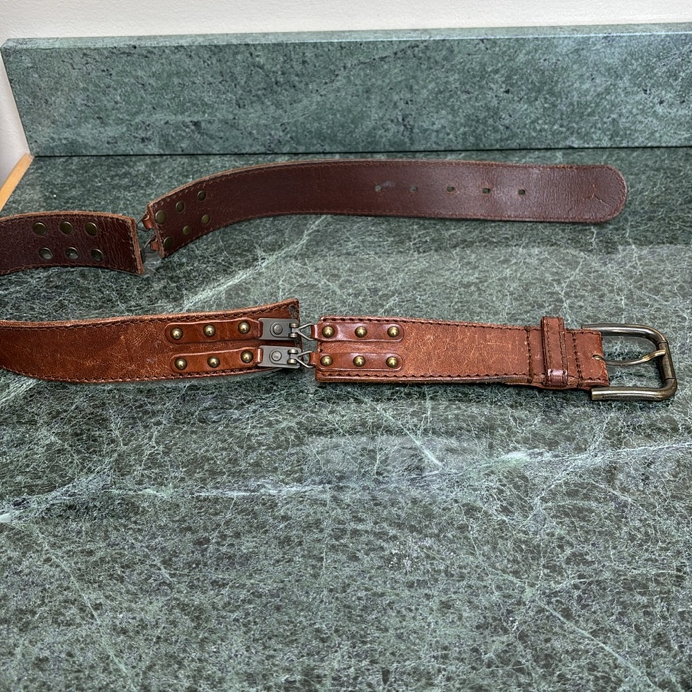 Dolce & Gabbana brown vintage leather belt with metal accents